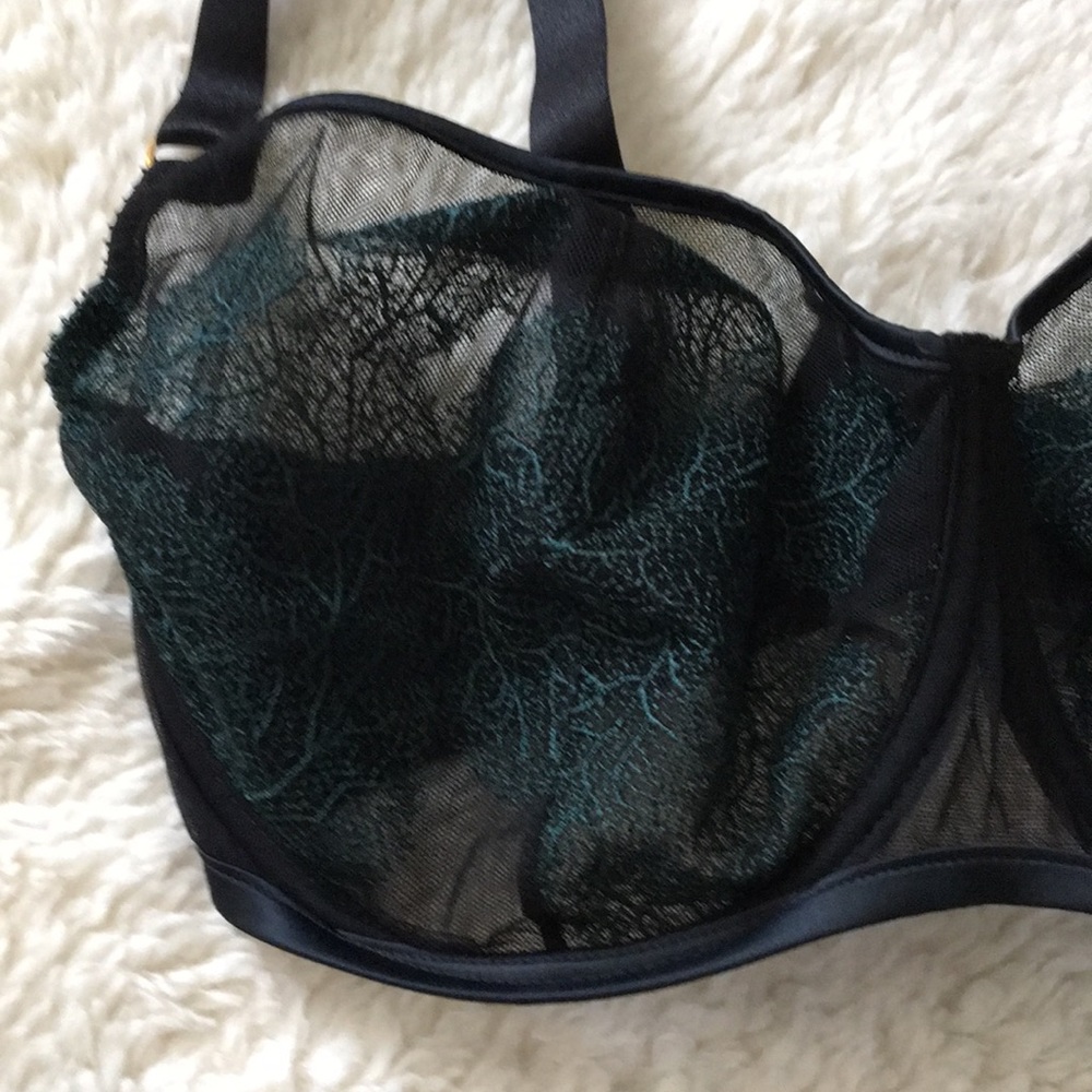 Ajour Luxury Lingerie Bra And Panty Set Sexy Black Green Embroidery Romantic Fun - Picture 8 of 14